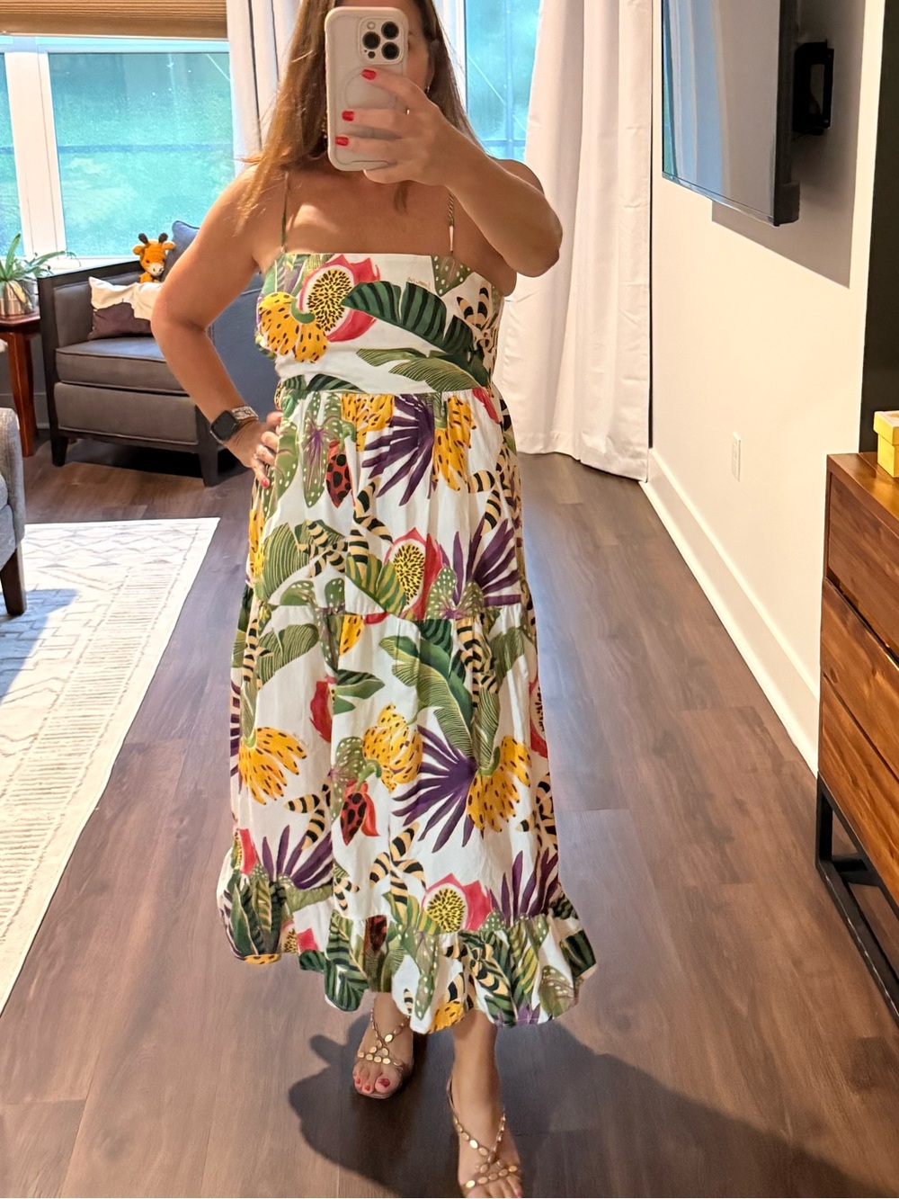 Tropical Midi Dress - White with Multicolor Floral Print